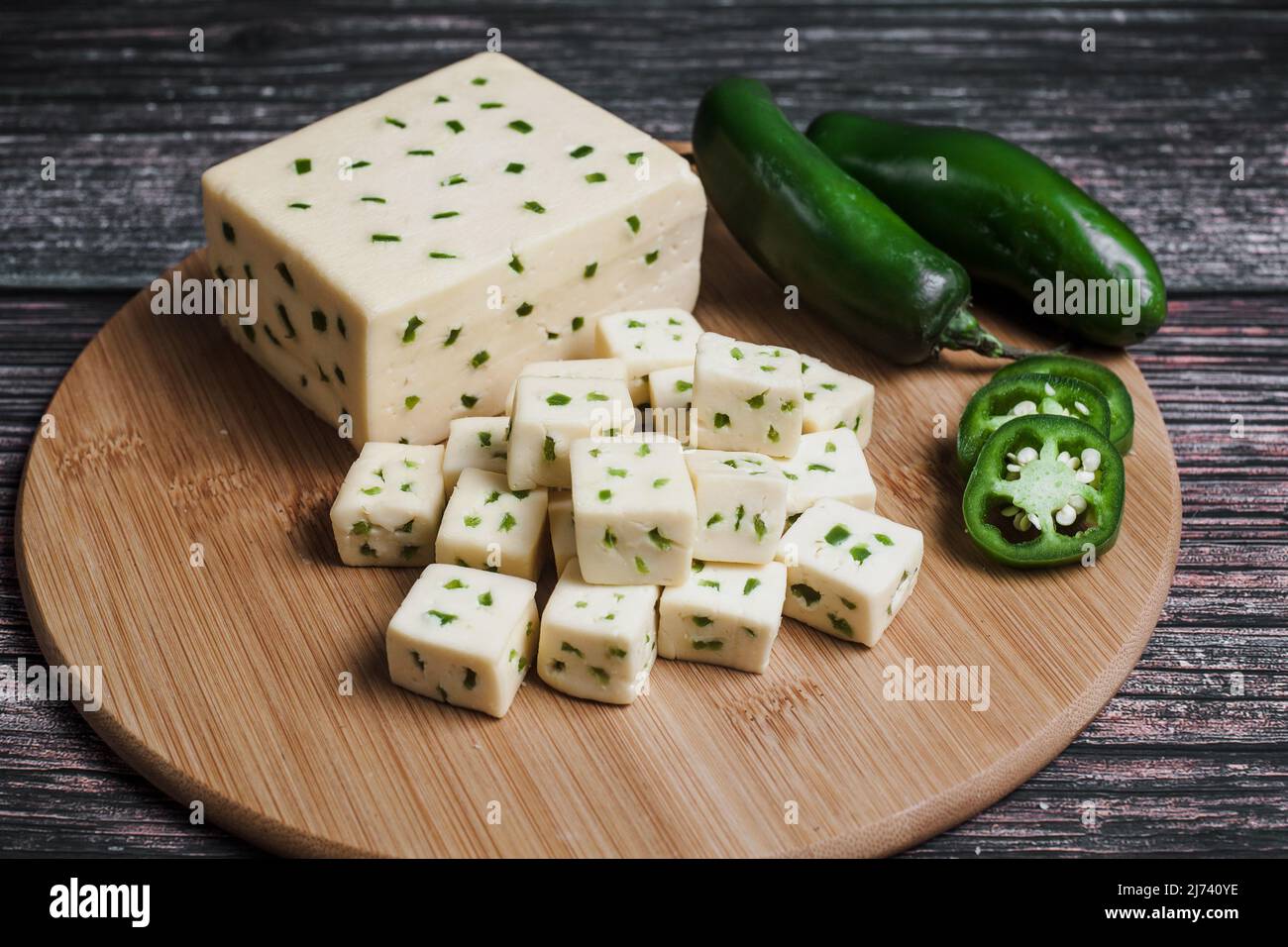 Mexican Chihuahua cheese with jalapeño or mennonite spicy cheese from