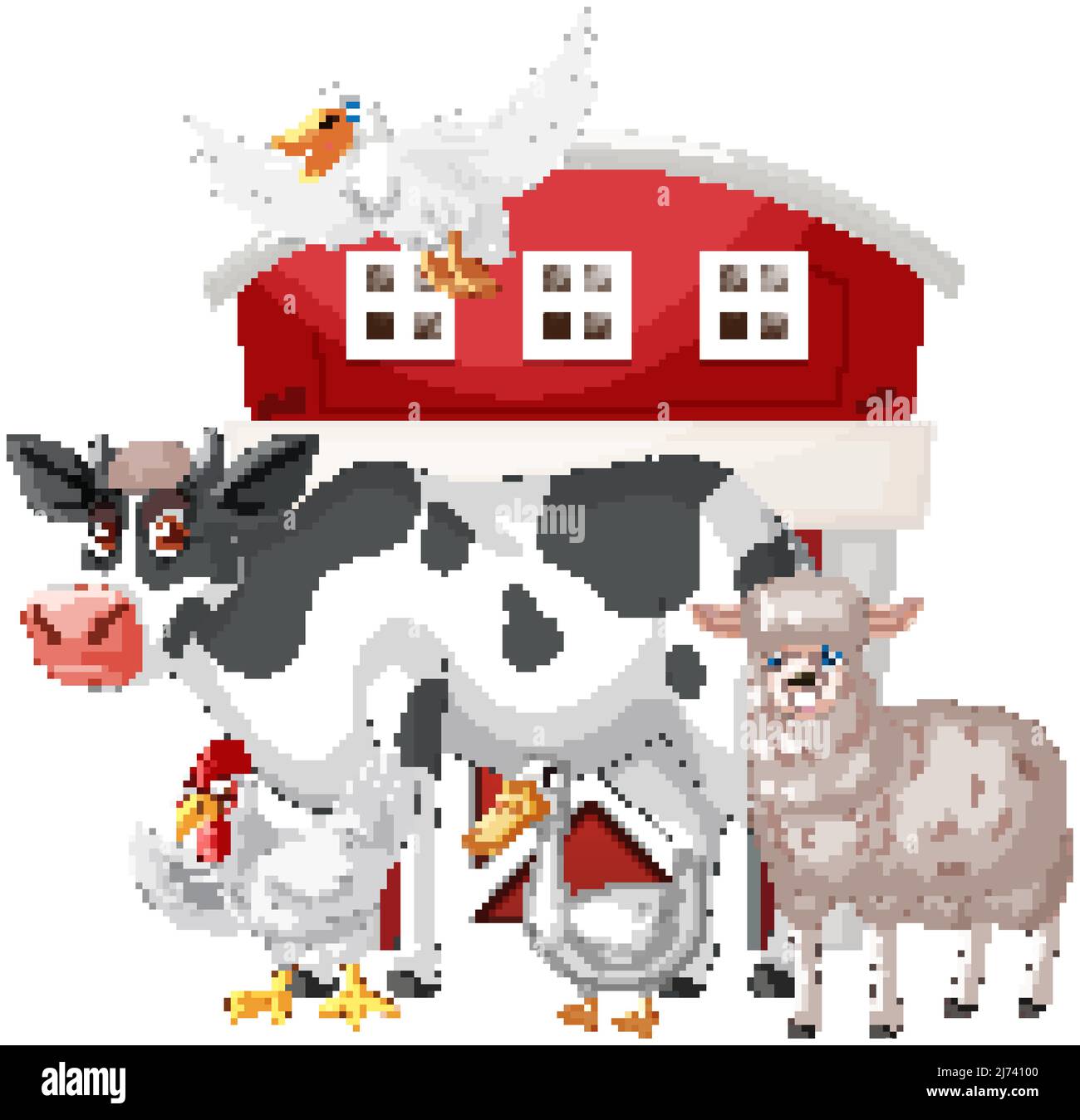 Farming theme with many animals illustration Stock Vector