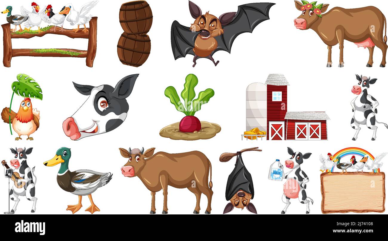 Farm animals set on white background illustration Stock Vector Image ...