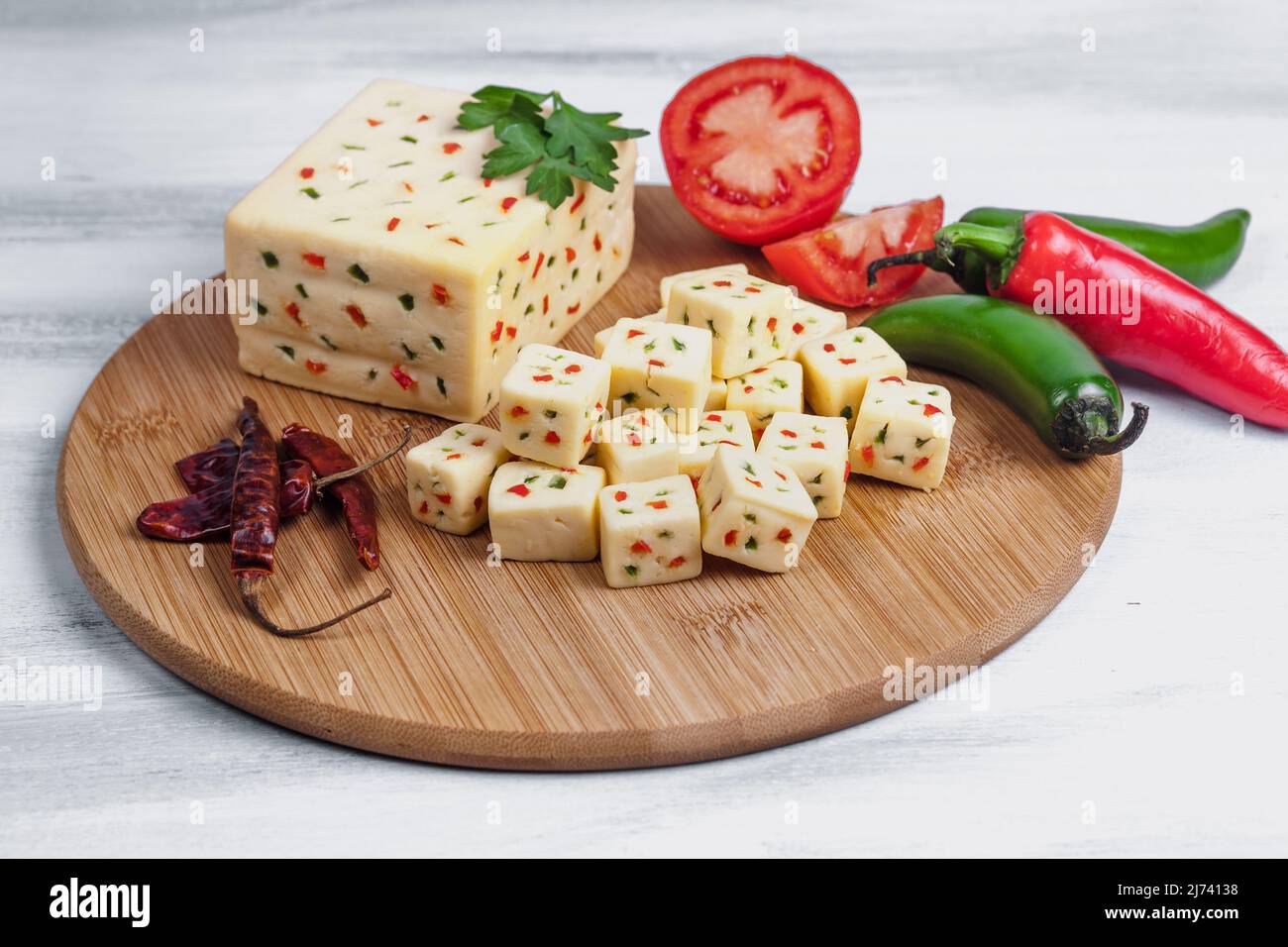 Mexican Chihuahua cheese with jalapeño or mennonite spicy cheese from