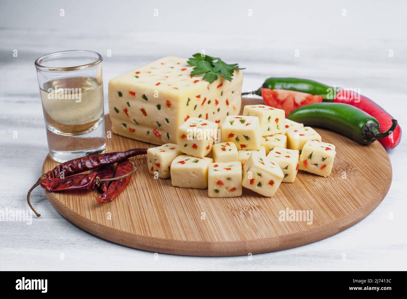 Mexican Chihuahua cheese with jalapeño or mennonite spicy cheese from