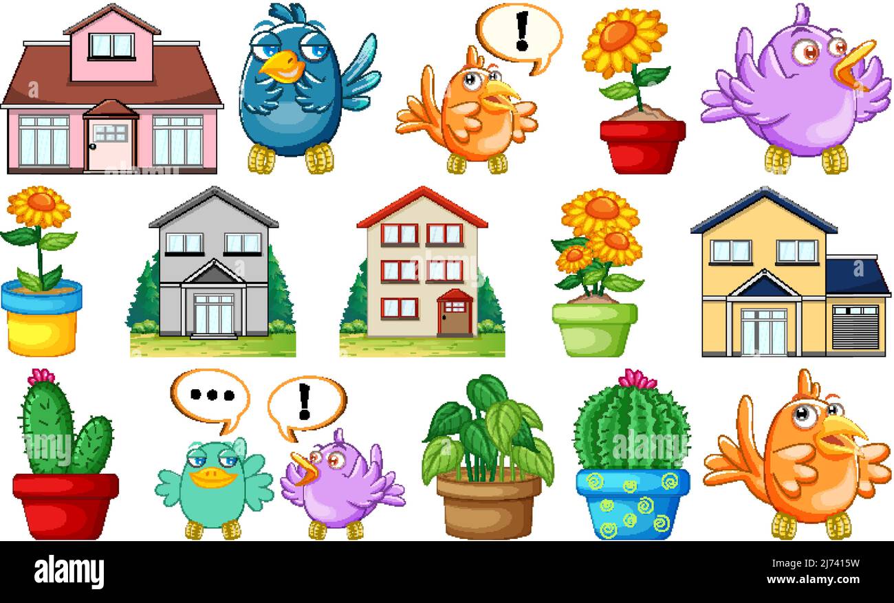 Set of houses and plants illustration Stock Vector Image & Art - Alamy