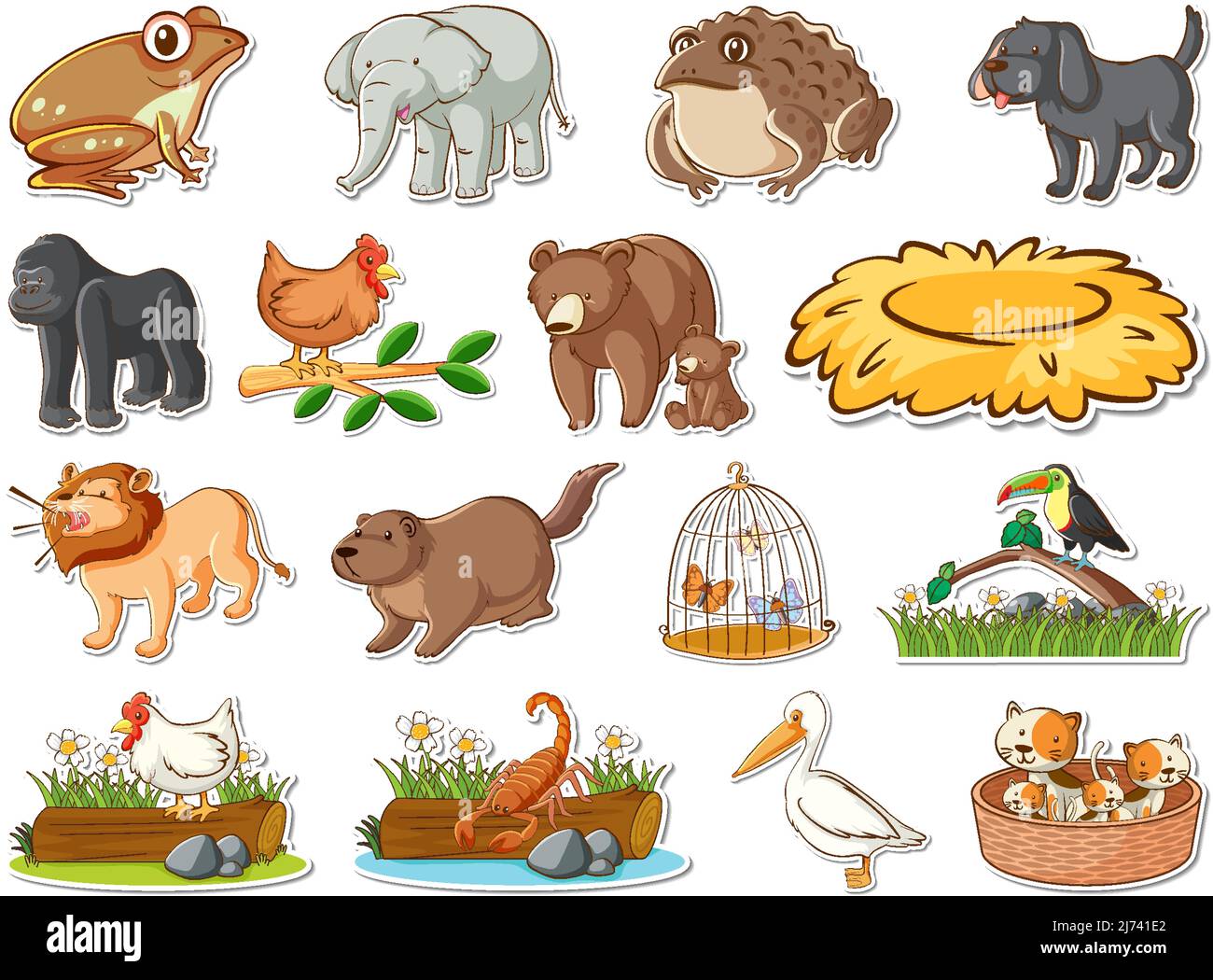 Sticker set of wild animals cartoon illustration Stock Vector Image ...