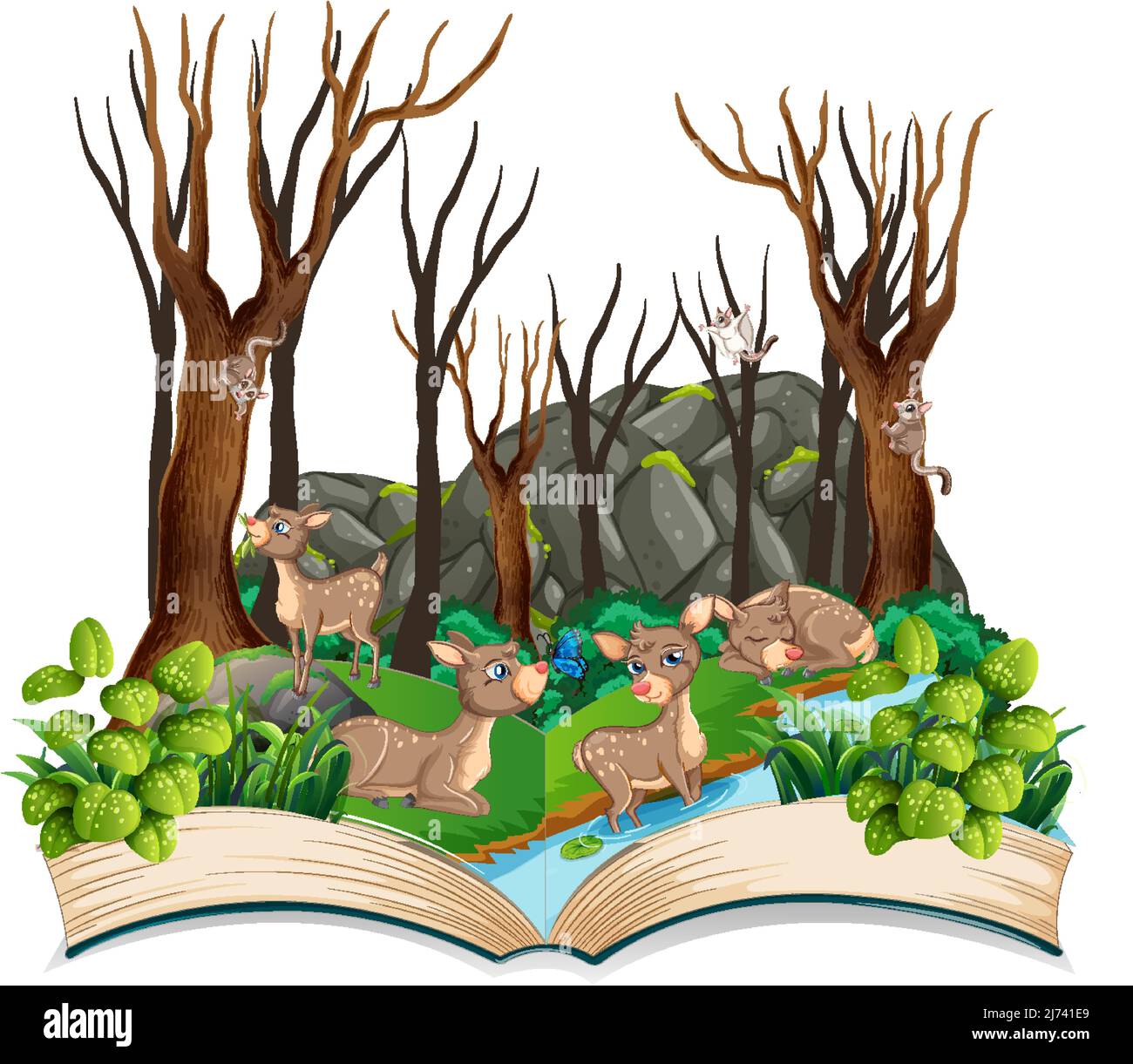 Nature scene with many trees and deers illustration Stock Vector Image ...