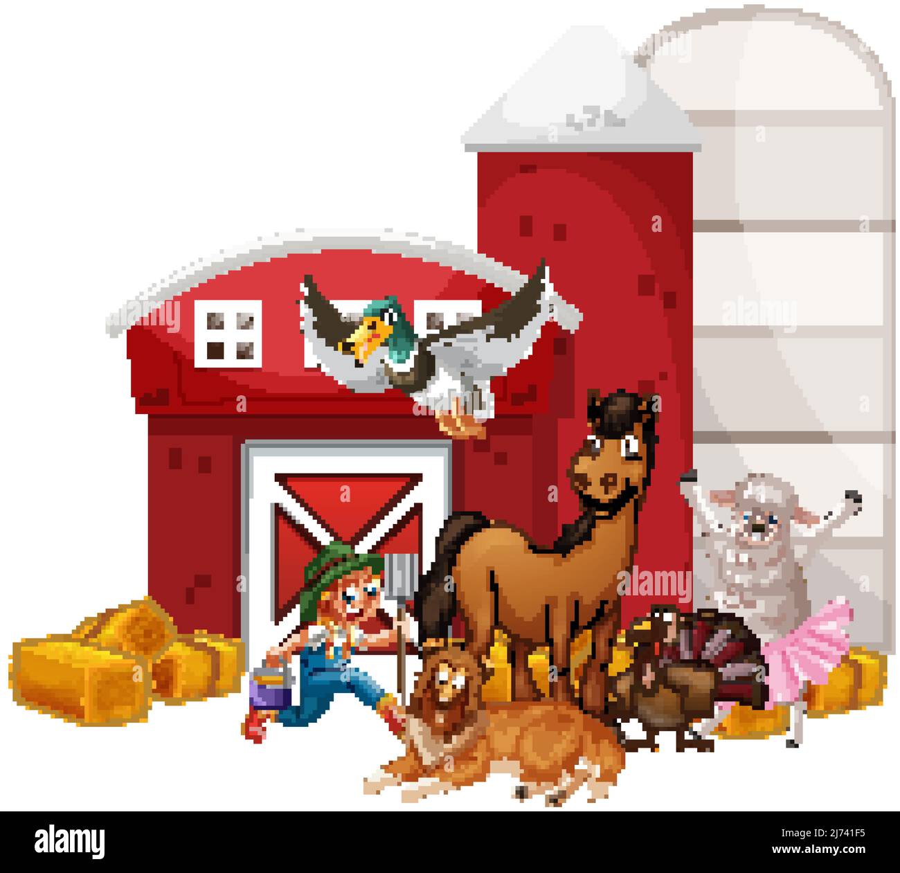 Farming theme with many animals illustration Stock Vector