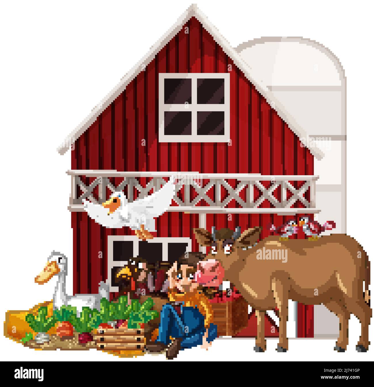 Farming theme with farmer and animals illustration Stock Vector Image ...