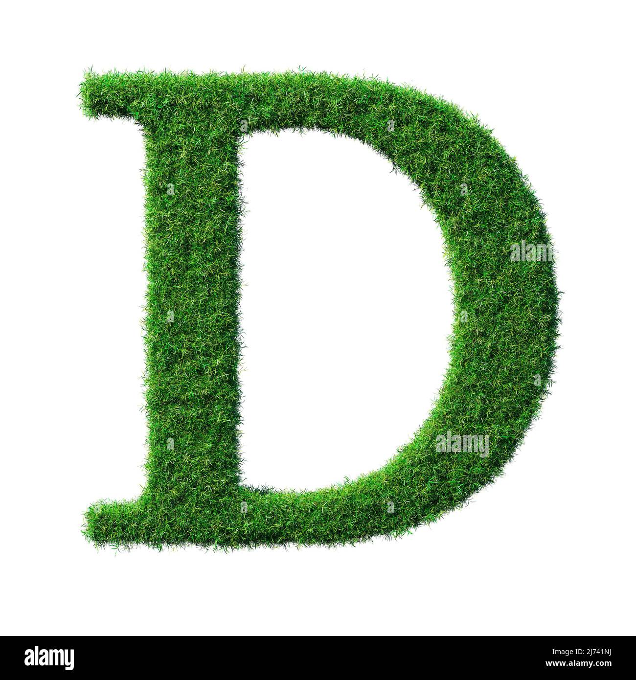 Letter D made of green grass isolated on white Background 3D-Illustration - Part of a series Stock Photo