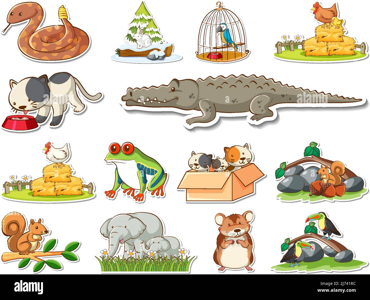 Sticker set of cartoon wild animals illustration Stock Vector Image ...