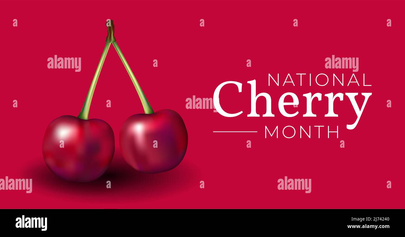 National Cherry Month Red Vector Illustration Banner Background Stock Vector