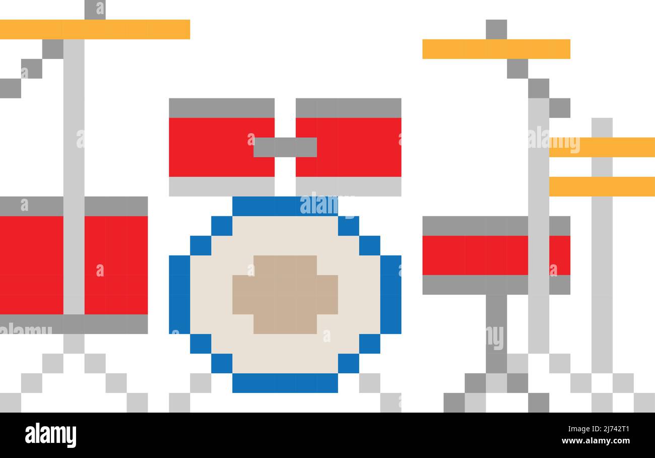 Drum Set Pixel art vector illustration. image or clip art Stock Vector