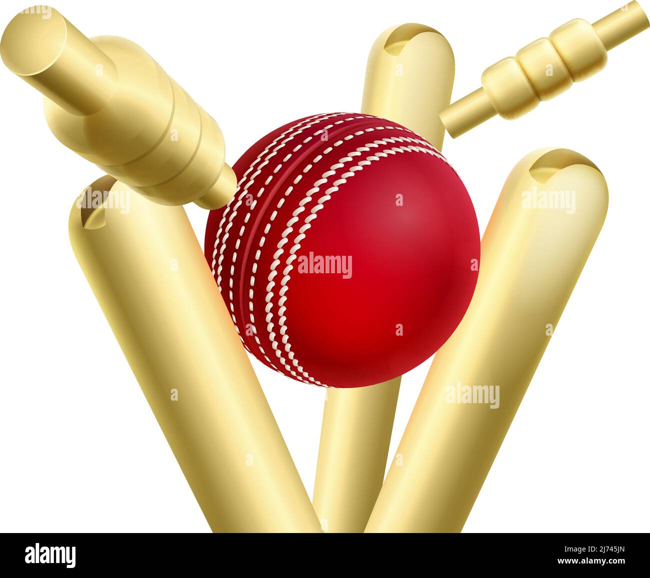 Cricket Ball Knocking Over Wickets Or Stumps Stock Vector