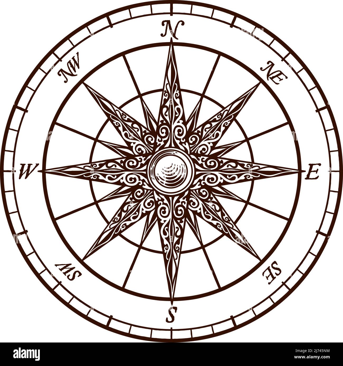 Compass Rose Old Vintage Engraved Etching Map Icon Stock Vector