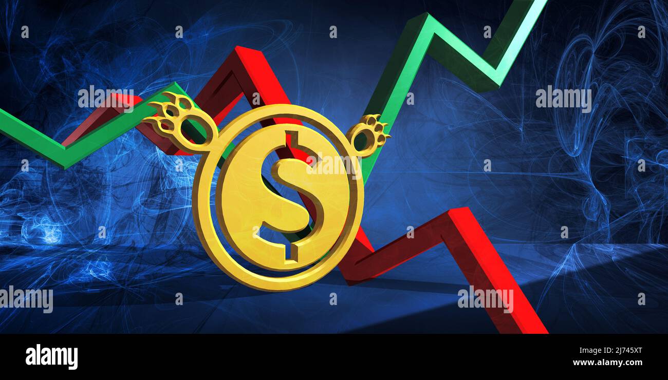 3d illustration of usd currency icon. united states dollar trading stock chart on abstract blue background. bullish market trend Stock Photo