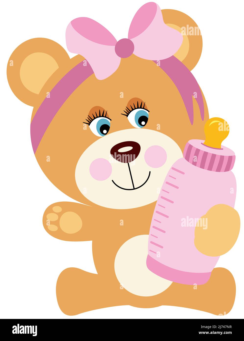 Cute baby girl teddy bear holding a baby bottle of milk Stock Photo - Alamy