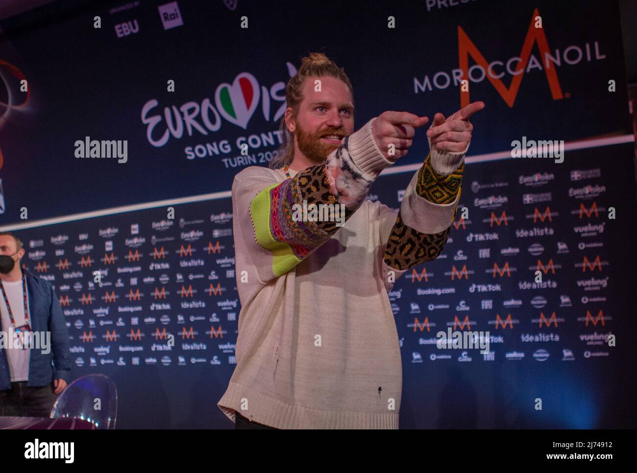 Sam Ryder (Sopace man) United Kingdom during the Eurovision Song Contest 2022, artists press conference, on 05 May 2022, at Pala Alpitour in Turin, Italy. Photo Nderim KACELI Stock Photo