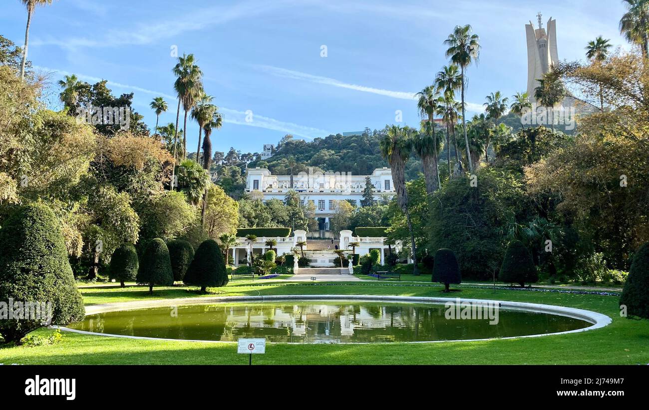 Zoo building and visitors in Botanical test Garden of Hamma Algiers