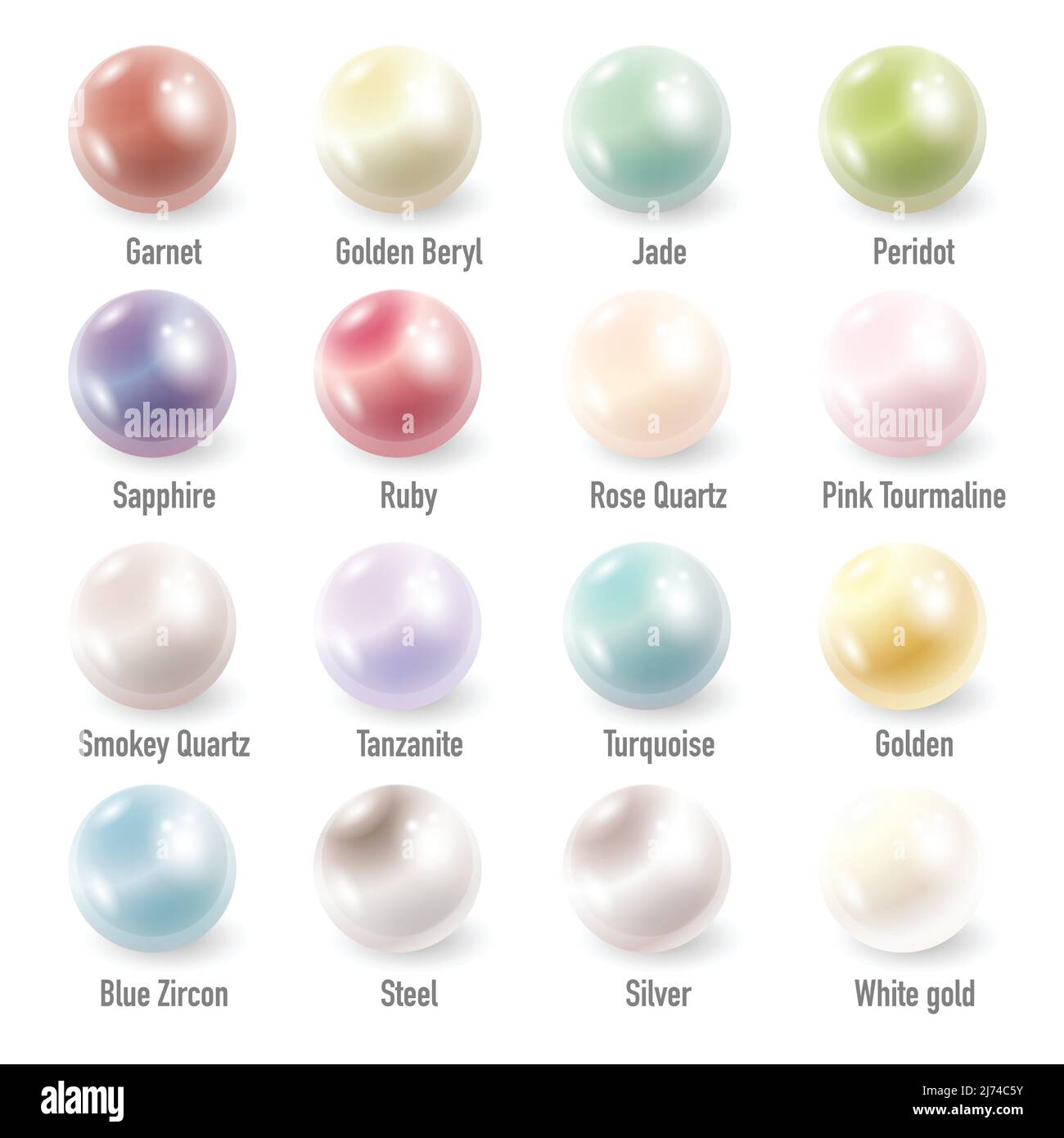 Pearls set gem and metal gradients Stock Vector