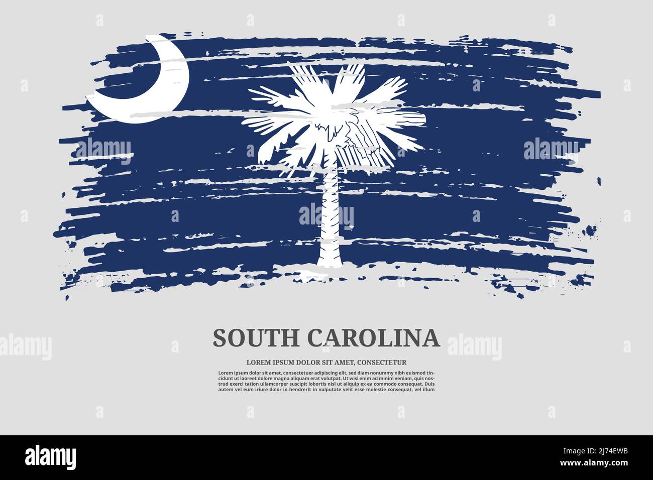 South Carolina US flag with brush stroke effect and information text poster, vector background Stock Vector