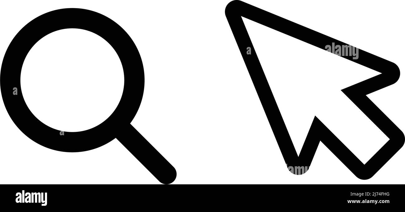 A set of magnifying glass and mouse cursor icons. Editable vectors