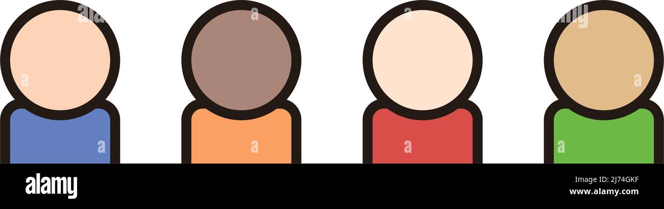 Set of people icons of various races. Editable vector. Stock Vector