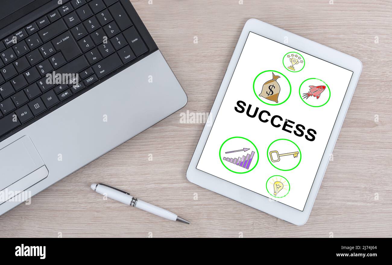 Success concept shown on a digital tablet Stock Photo