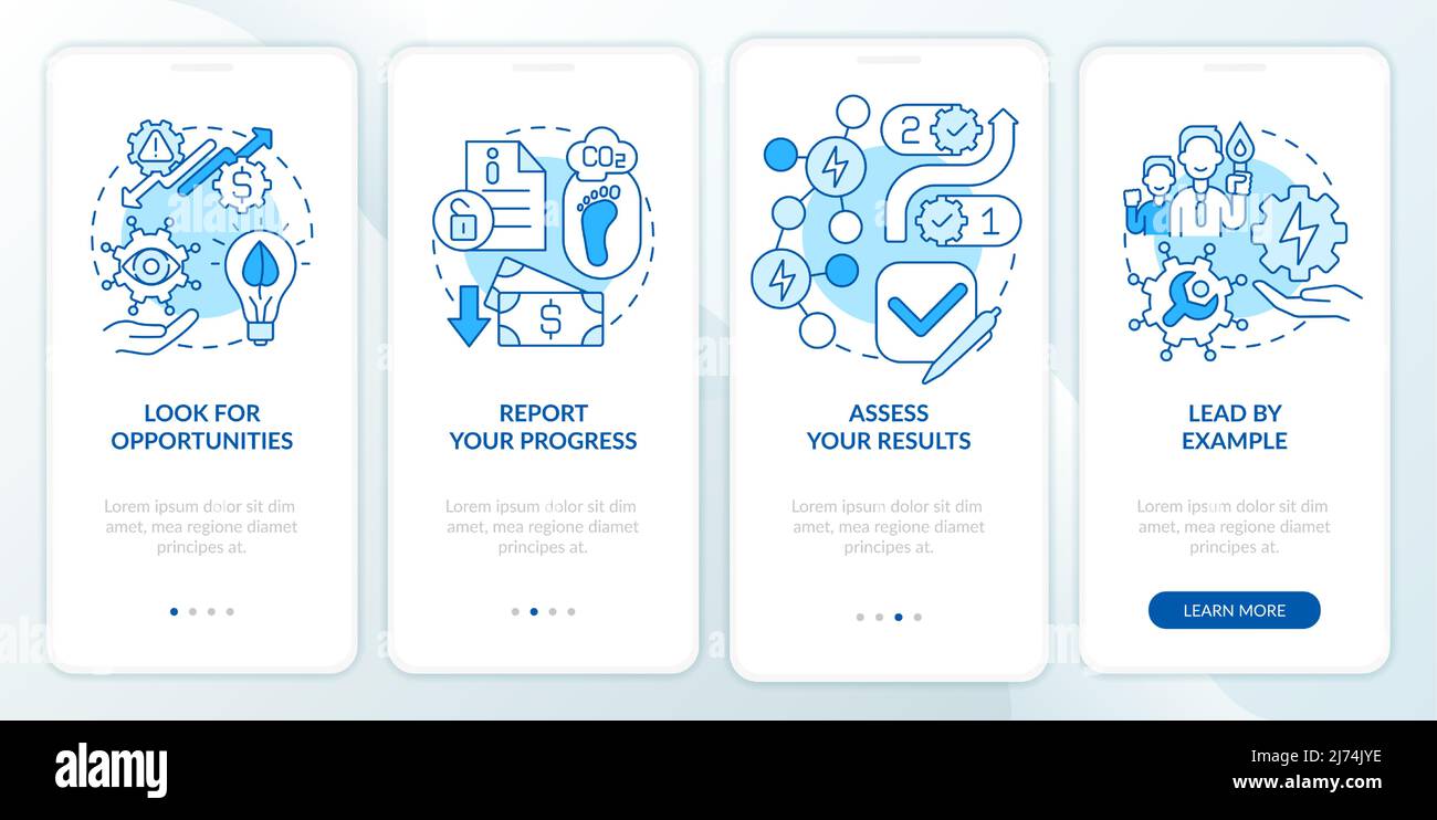 Ways to energy management blue onboarding mobile app screen Stock ...