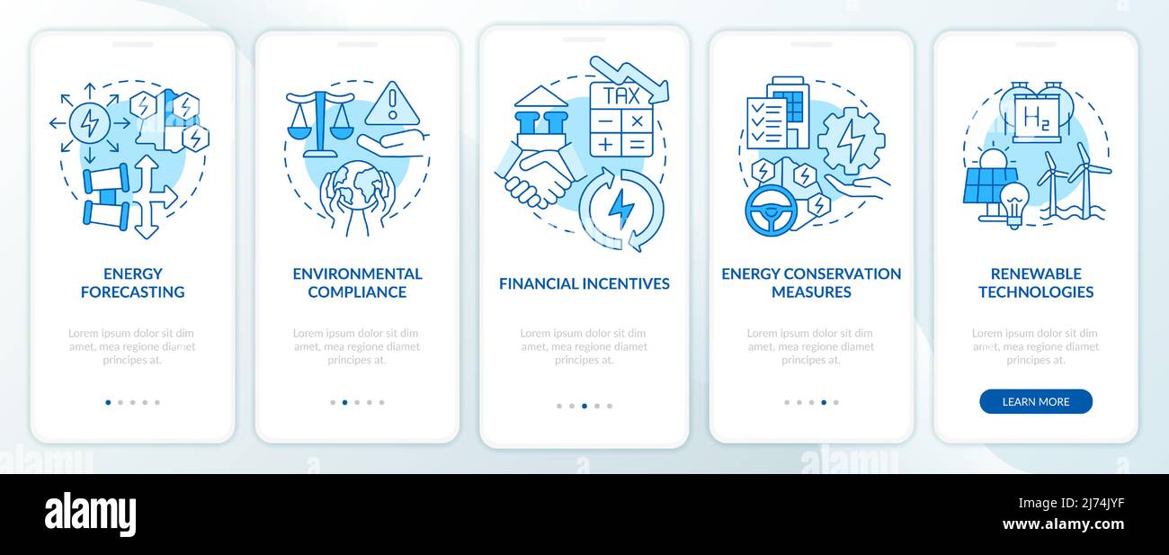 Strategic energy management blue onboarding mobile app screen Stock ...