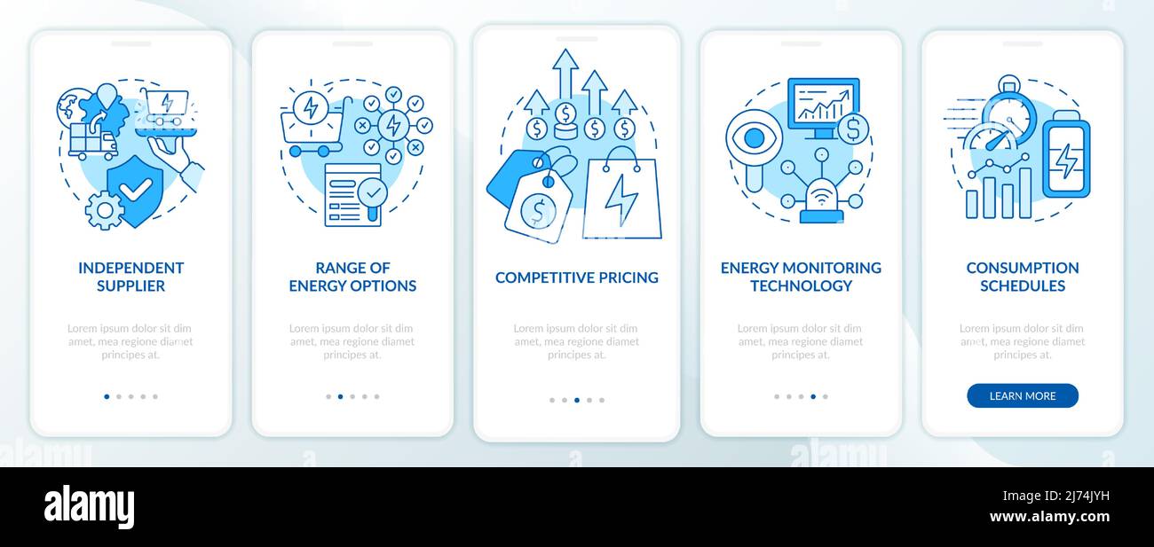Energy strategy key components blue onboarding mobile app screen Stock ...