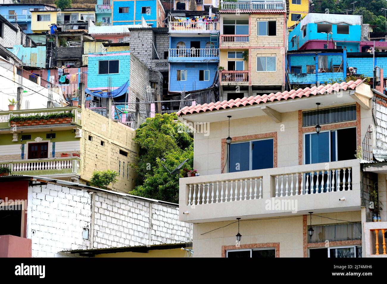 Colourful houses on Cerro del Carmen, Ecuador, Guayaquil Stock Photo