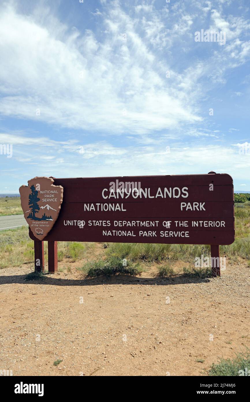 Entrance sign Canyonlands Nationalpark, USA, Utah, Canyonlands National Park Stock Photo