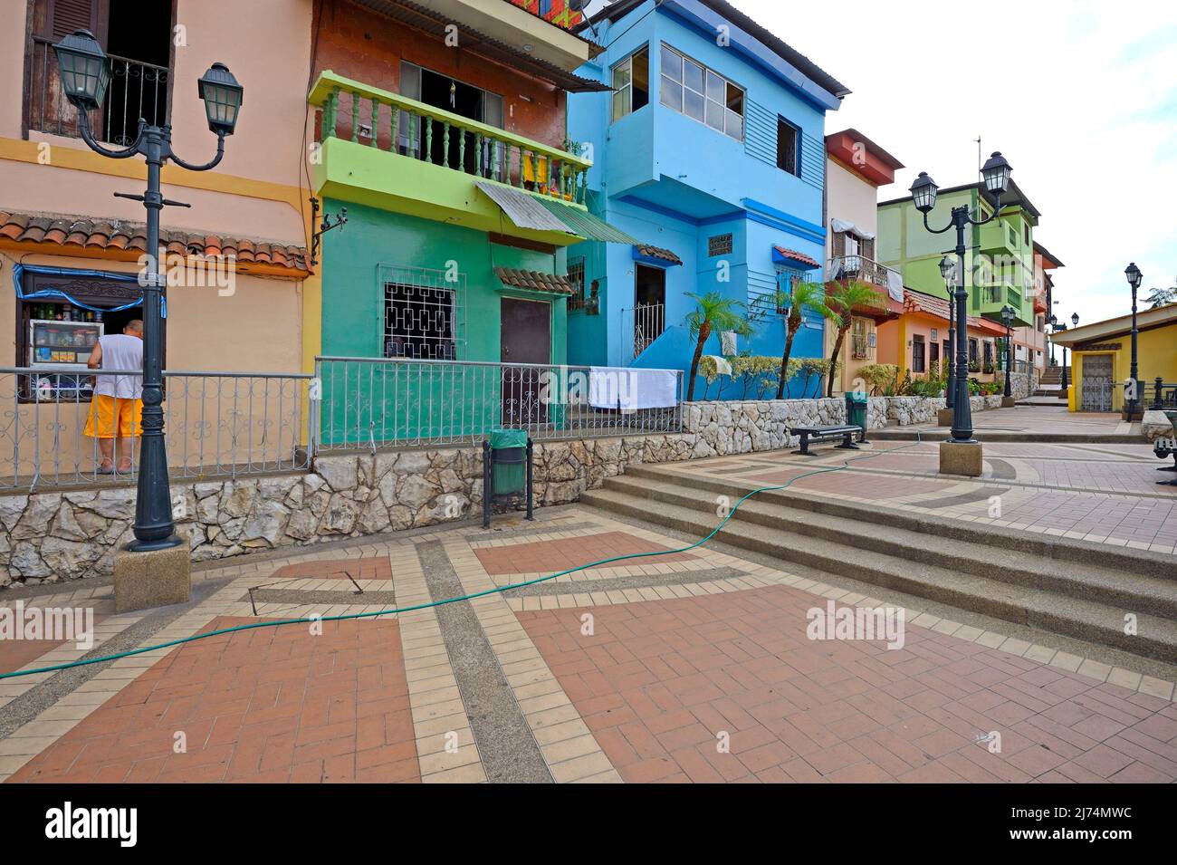 Colourful houses in district Las Penas on Cerro Santa Ana, Ecuador, Guayaquil Stock Photo