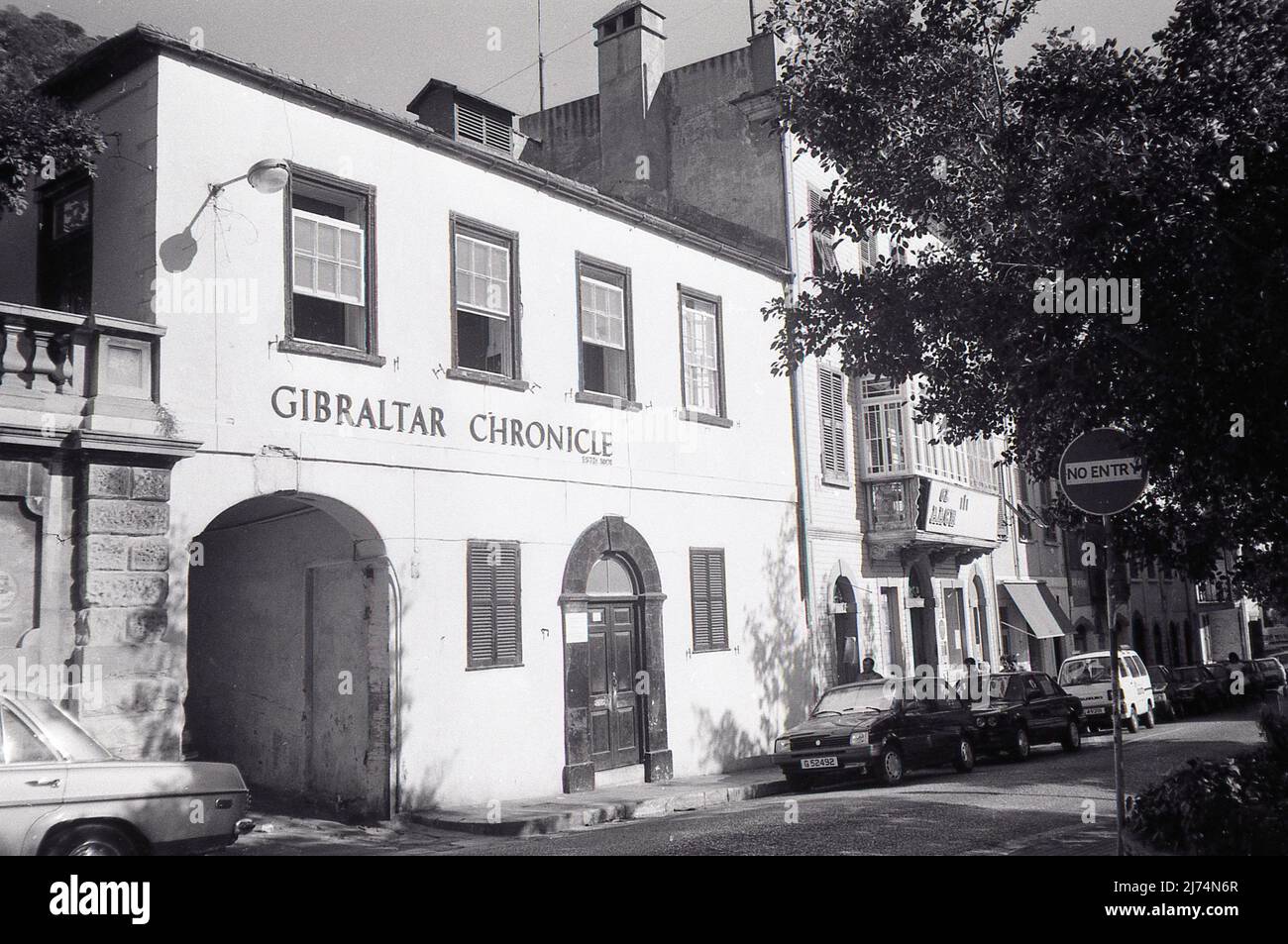 Watergate House, headquarters of the Gibraltar Chronicle on August 22, 1987. The English language daily newspaper was first published in 1801. Stock Photo