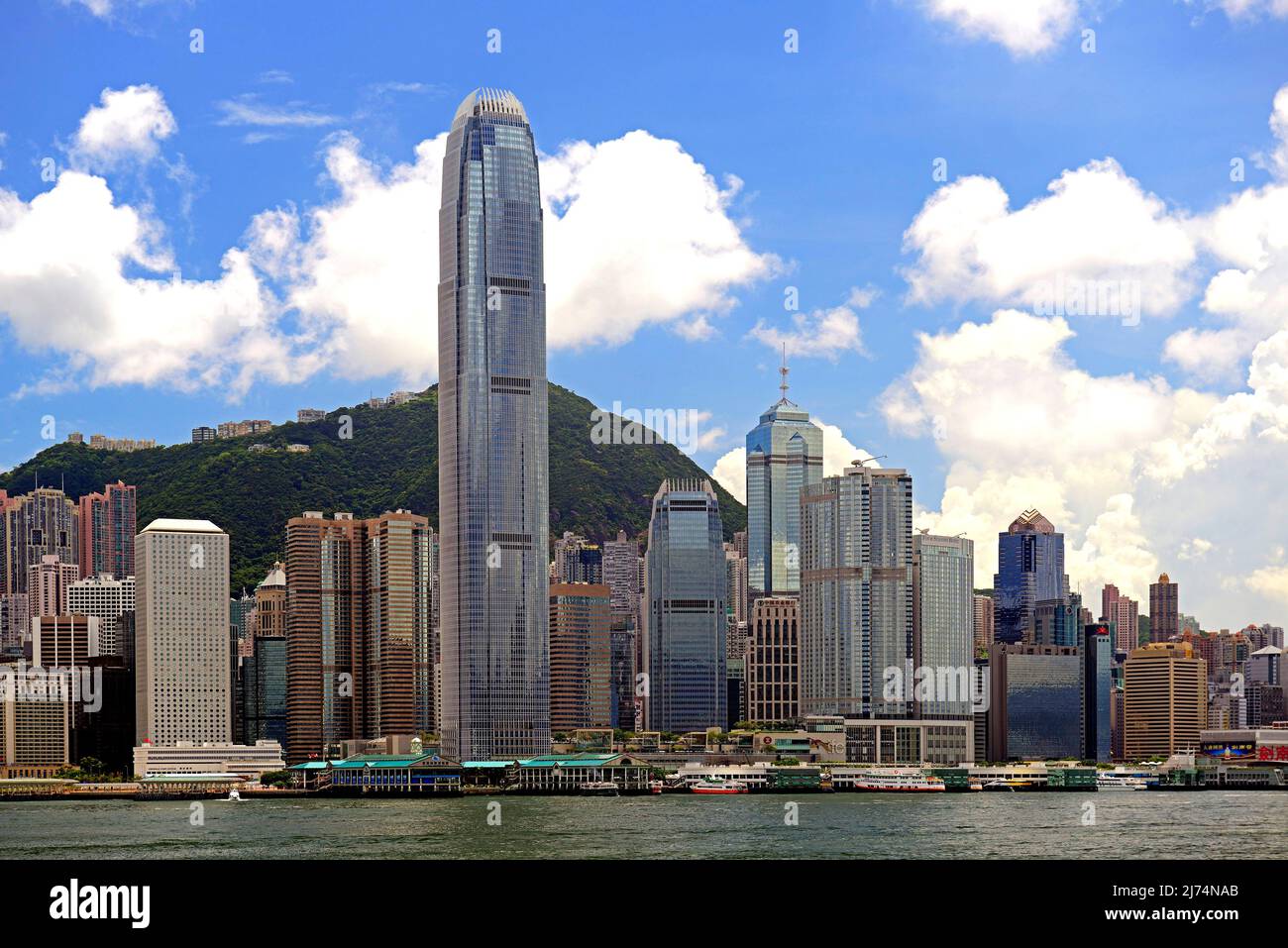View from Kowloon onto the Skyline of Hongkong Island at the Hongkong River, China, Hong Kong Stock Photo