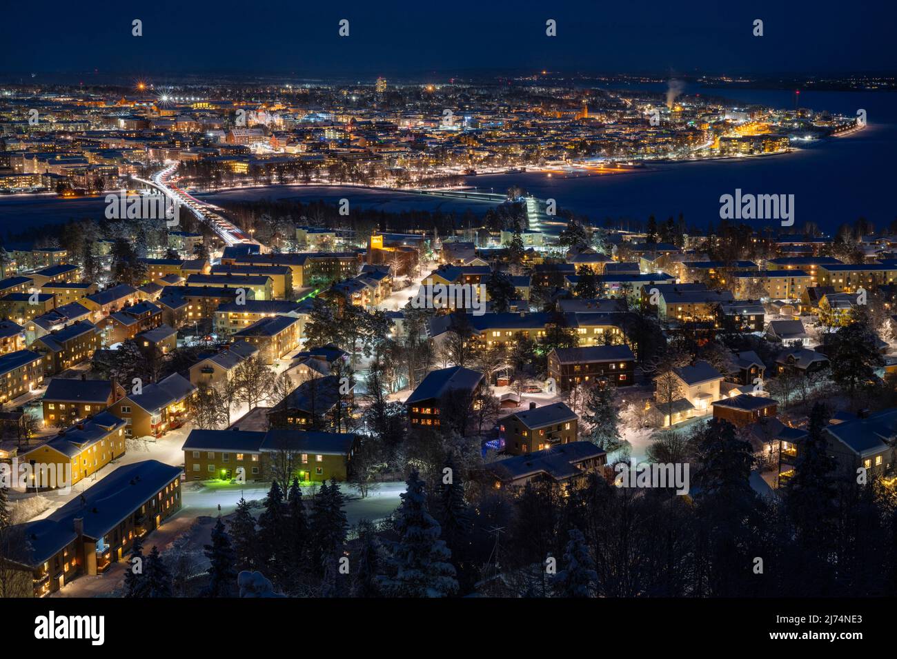 Oestersund at night, Sweden Stock Photo