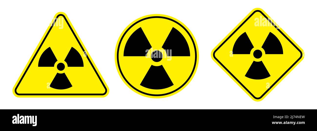 Radioactive warning signs vector set. Triangle, circle, and rectangle