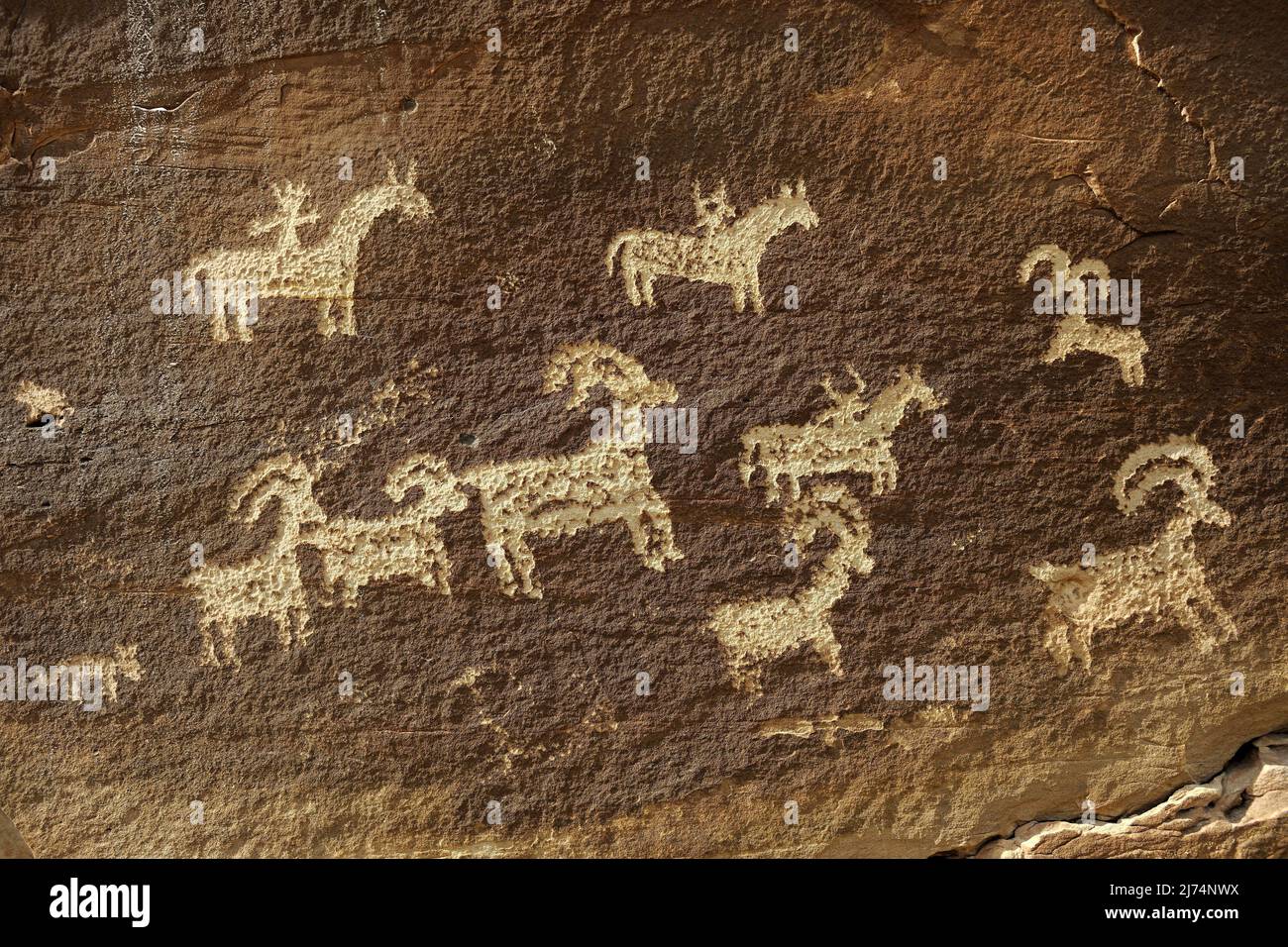 Rock paintings of the Native Americans, about 1500 years old near Wolfs Ranch, USA, Utah, Arches National Park Stock Photo