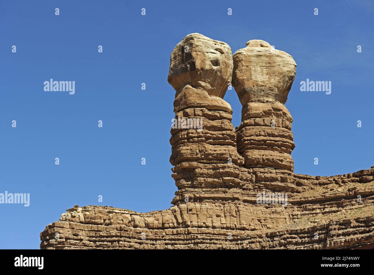Twin Rocks, Bluff, USA, Utah Stock Photo