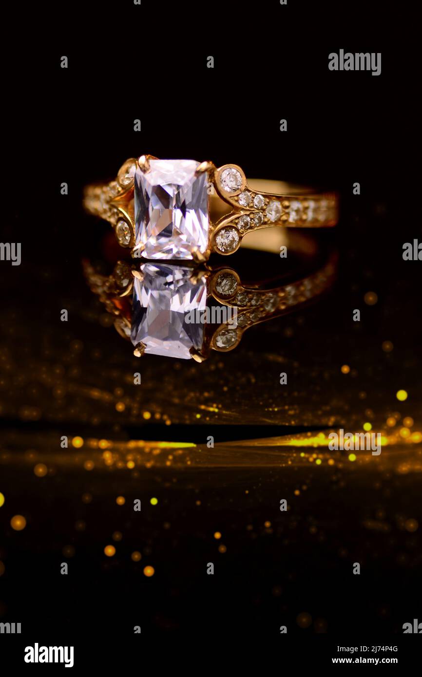 Closeup of luxury jewellery on dark background. Stock Photo