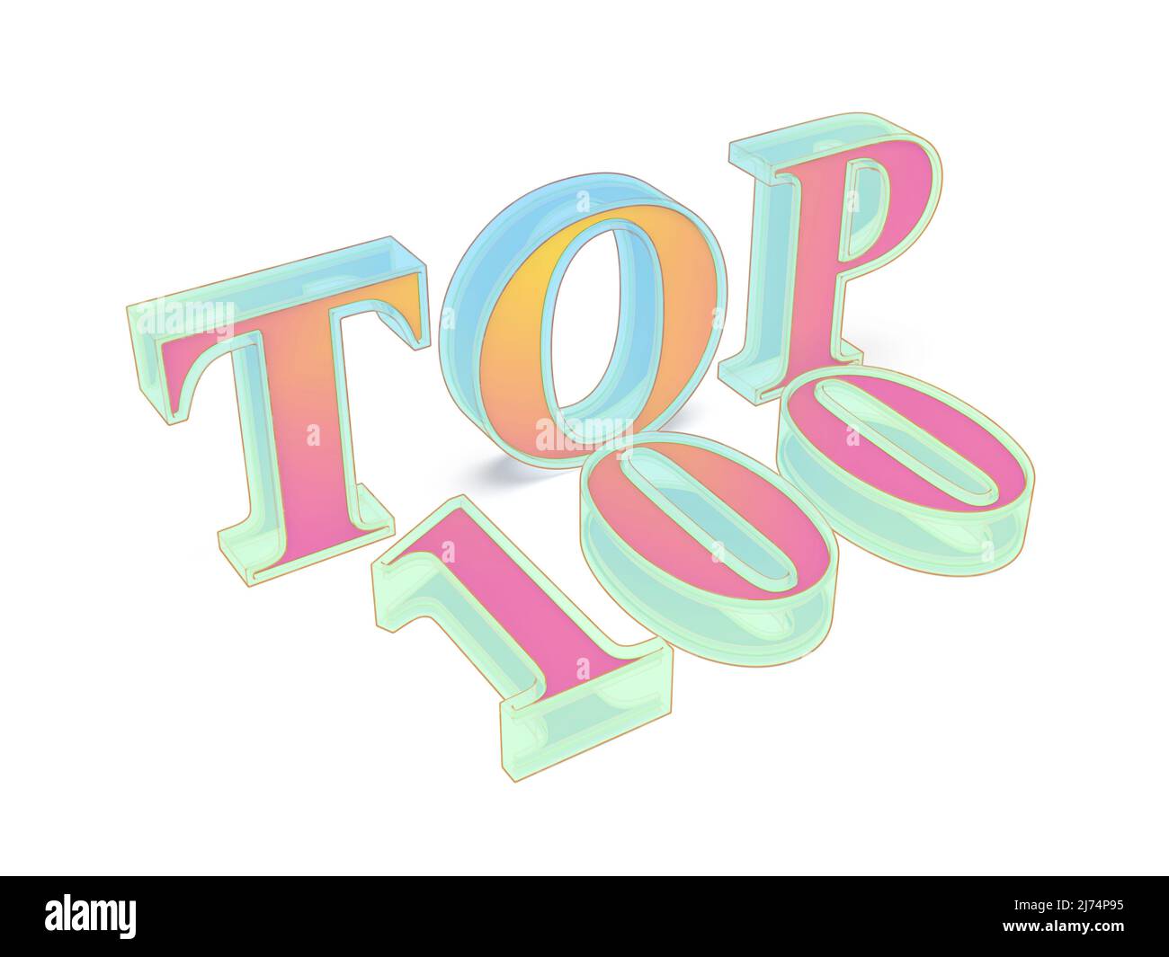 Top 100 text on white background. The best hundred list. Stock Photo