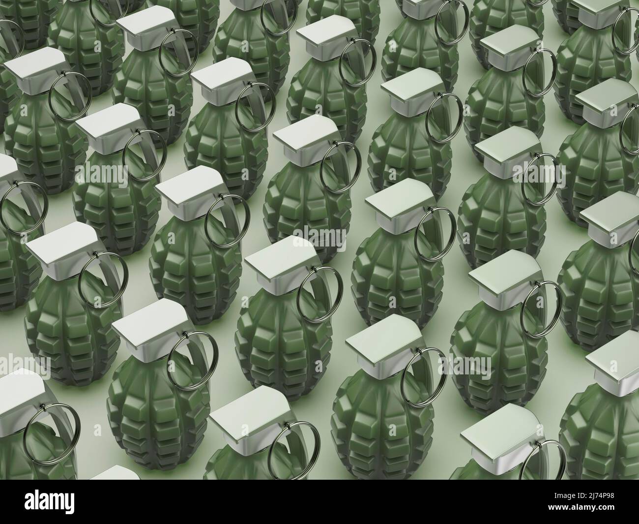 Many rows with hand grenades Stock Photo