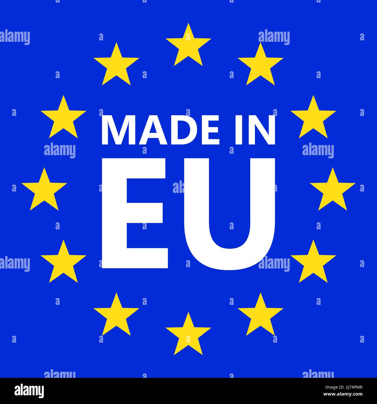 Made in EU. European union logo. Vector illustration. EU flag icon with stars. Stock Vector