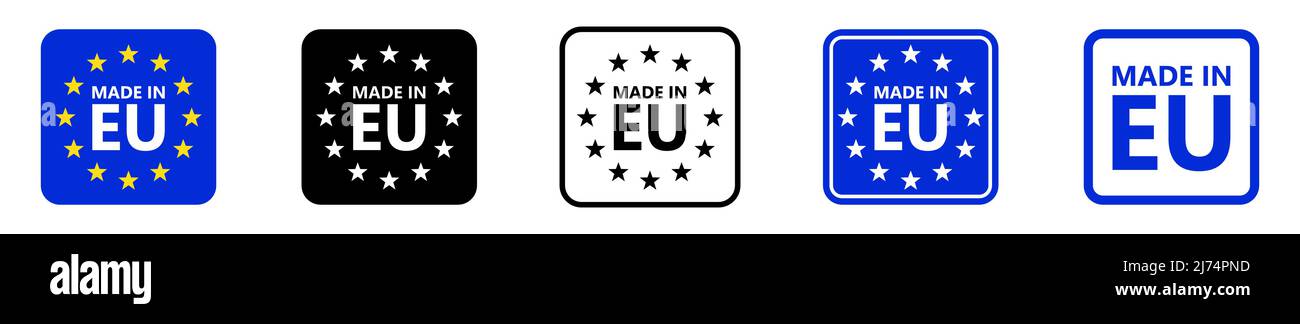 Made in EU. European union logo. Vector illustration. Set of EU flag icons. Stock Vector