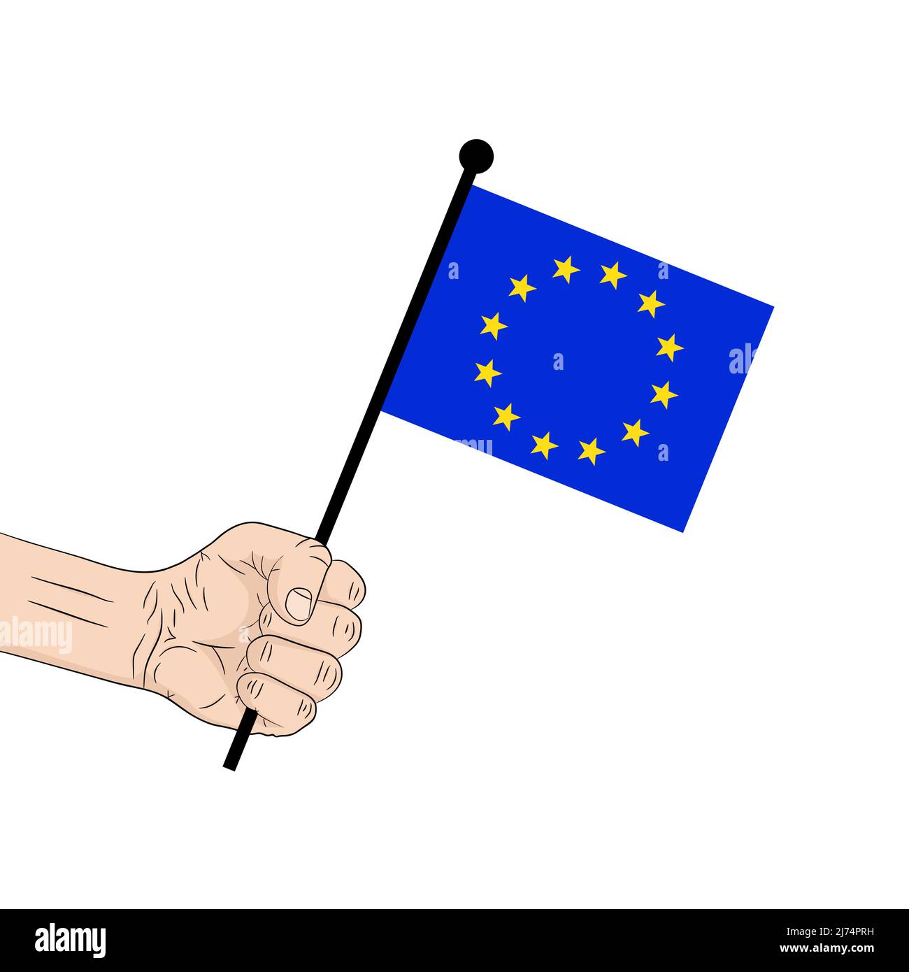 Man holding European flag. EU flag in the hand. European union flag. Vector illustration. Stock Vector