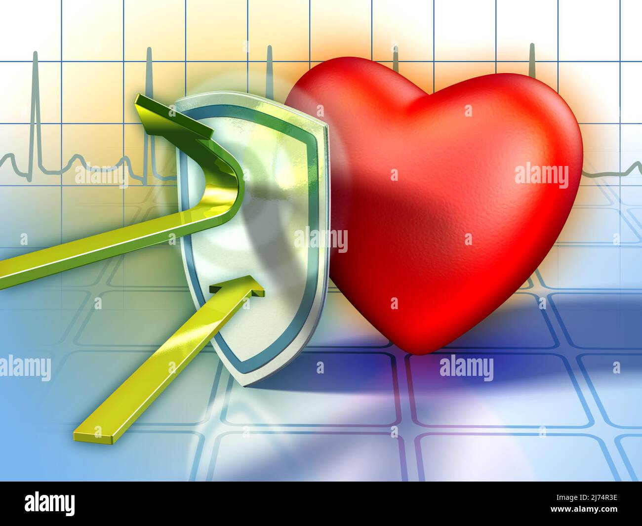 Shield protecting the heart from harmful substances. Digital illustration. Stock Photo