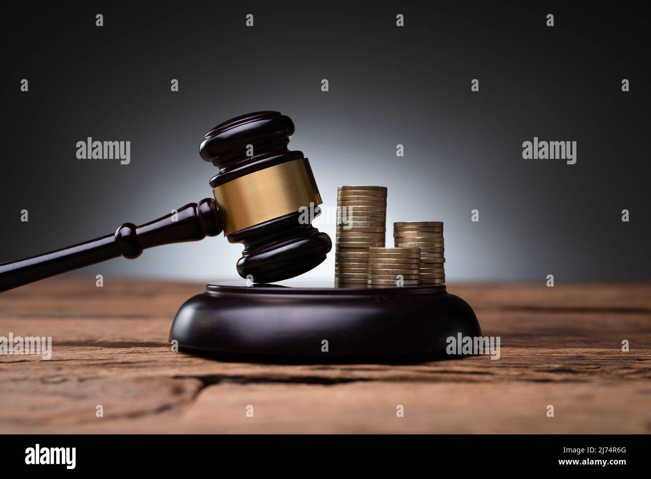 Law Litigation In Courtroom. Money On Legal Corruption Stock Photo