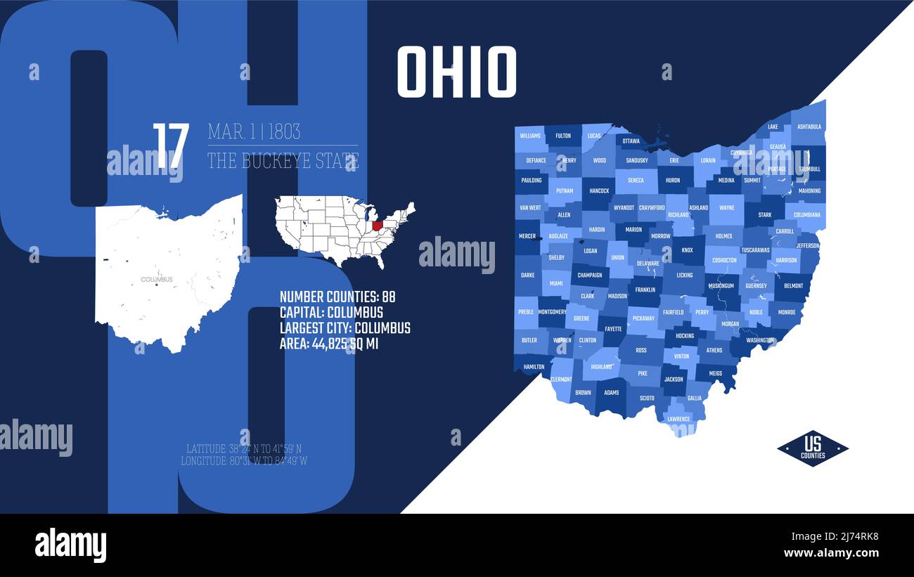 17 of 50 states of the United States, divided into counties with
