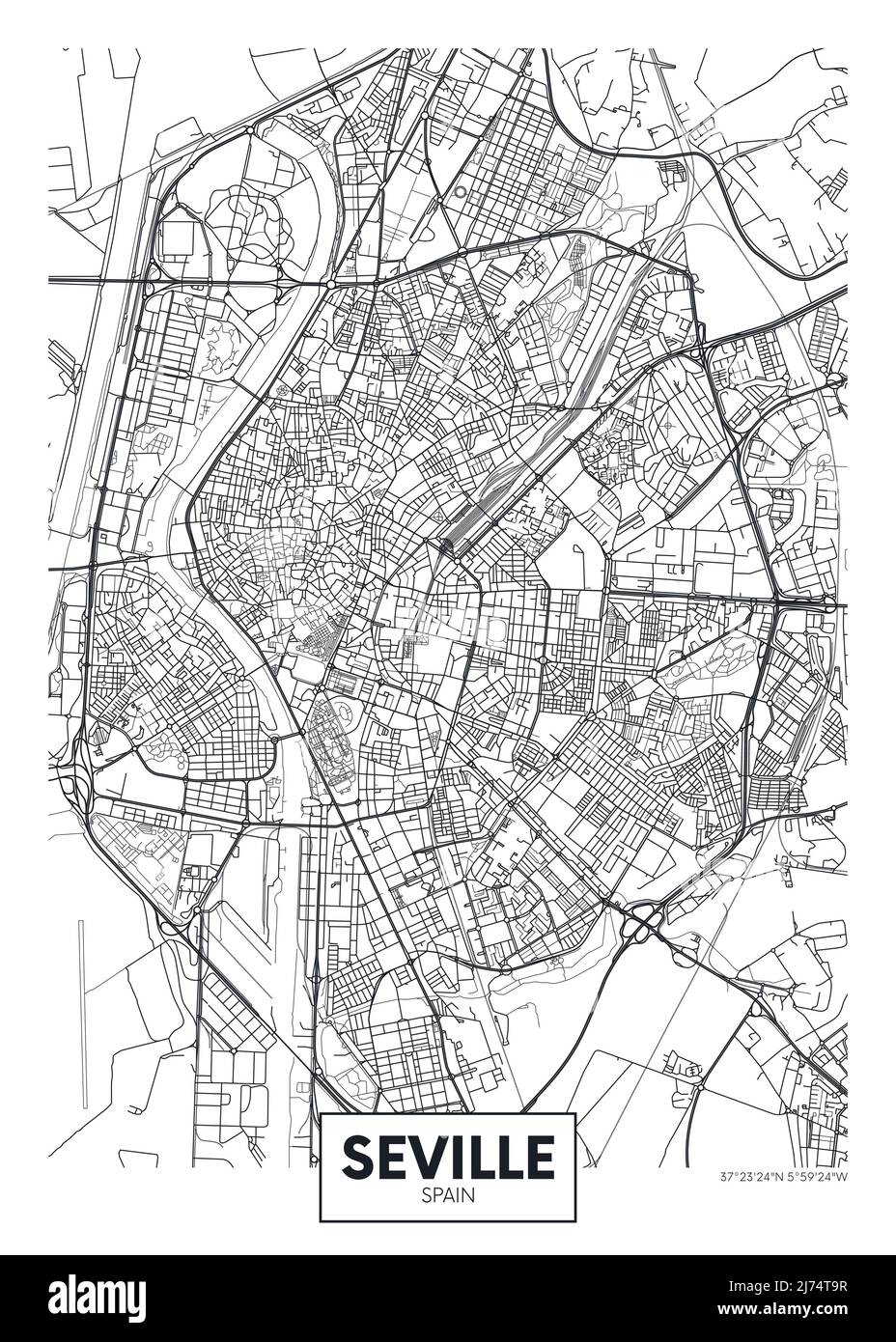 City map Seville, travel vector poster design Stock Vector
