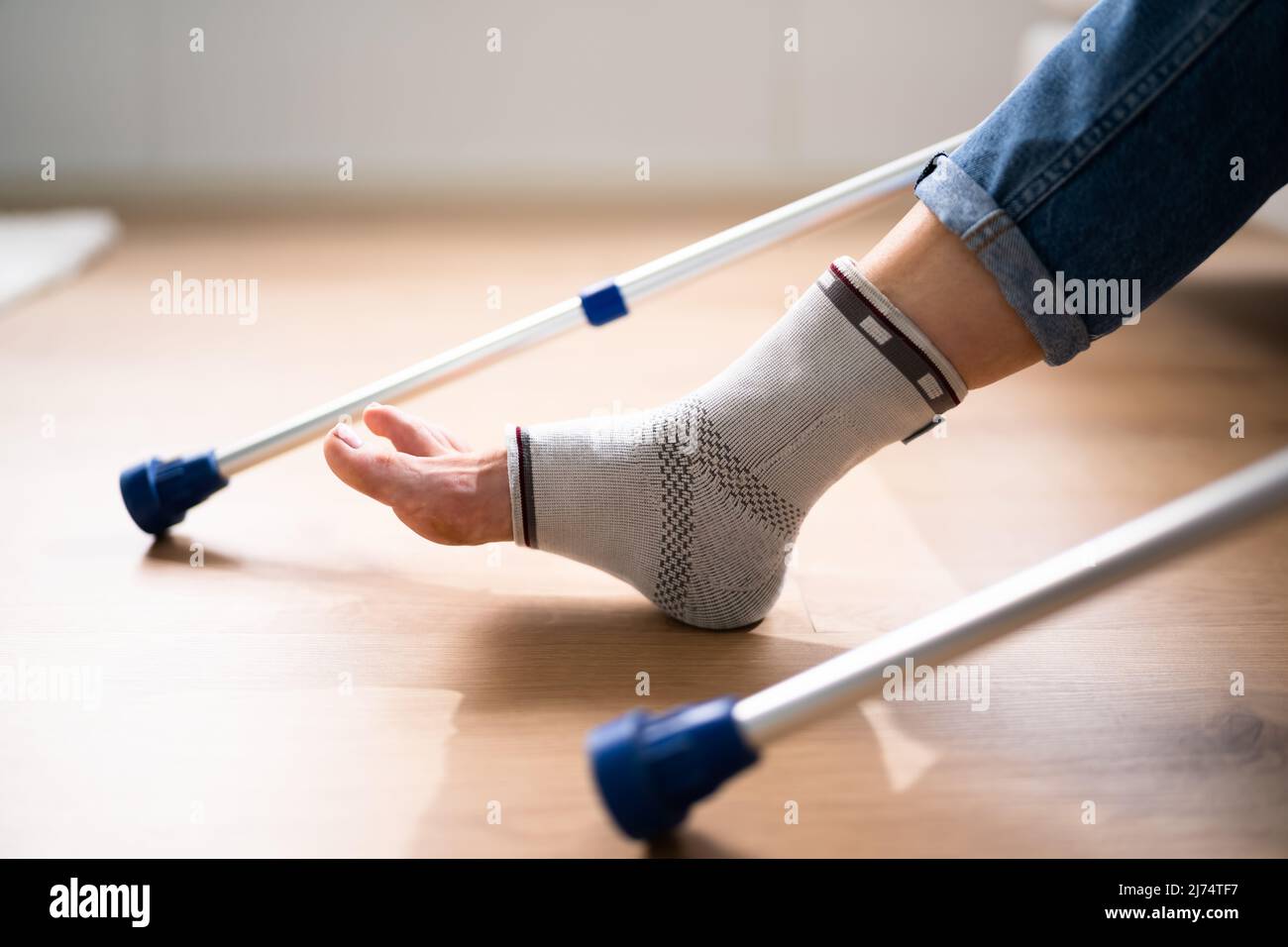 Ankle Sprain Bandage. Medical Foot Trauma Therapy Stock Photo