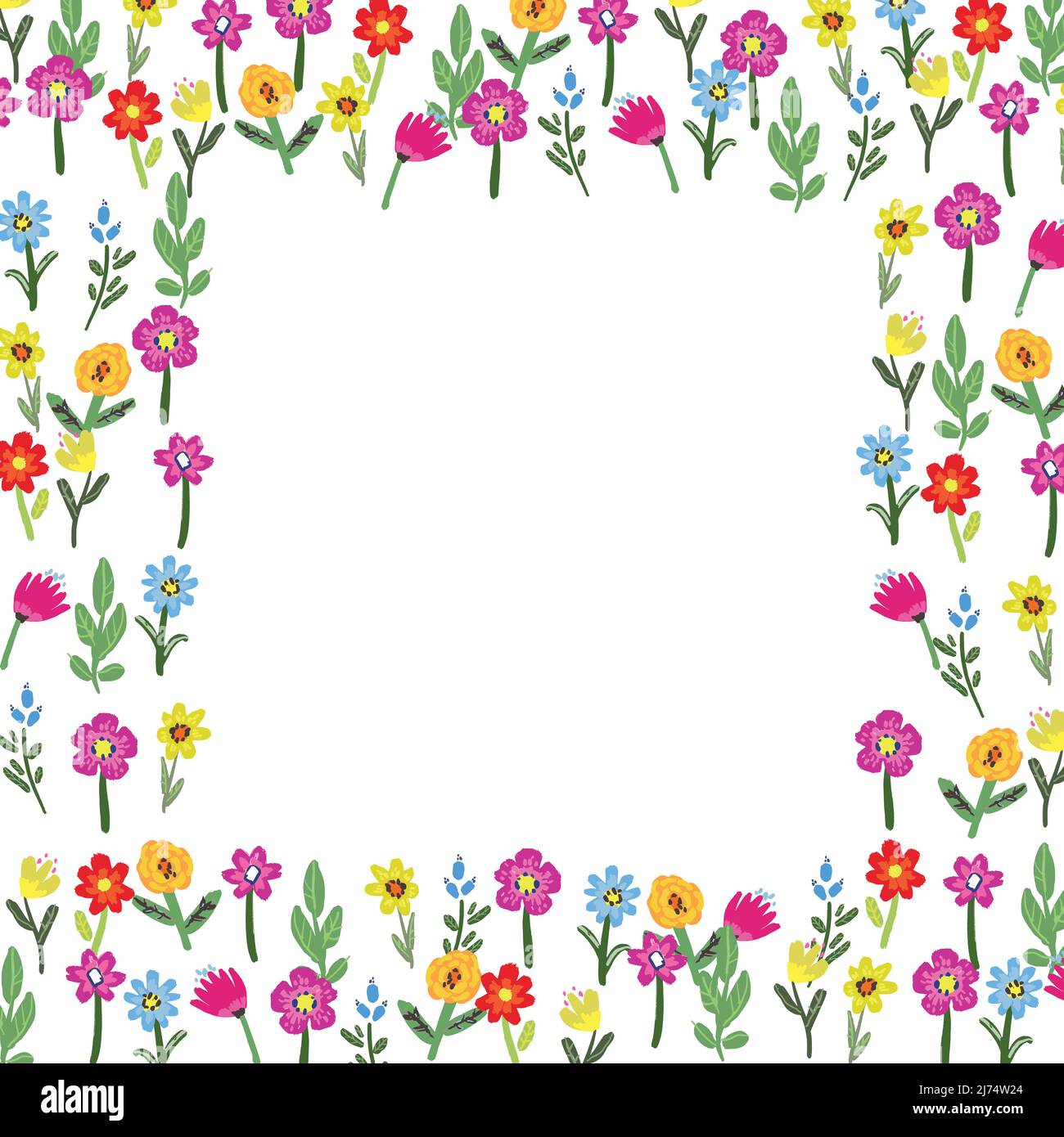 Vector floral frame. Bright flowers arrange in border Stock Vector