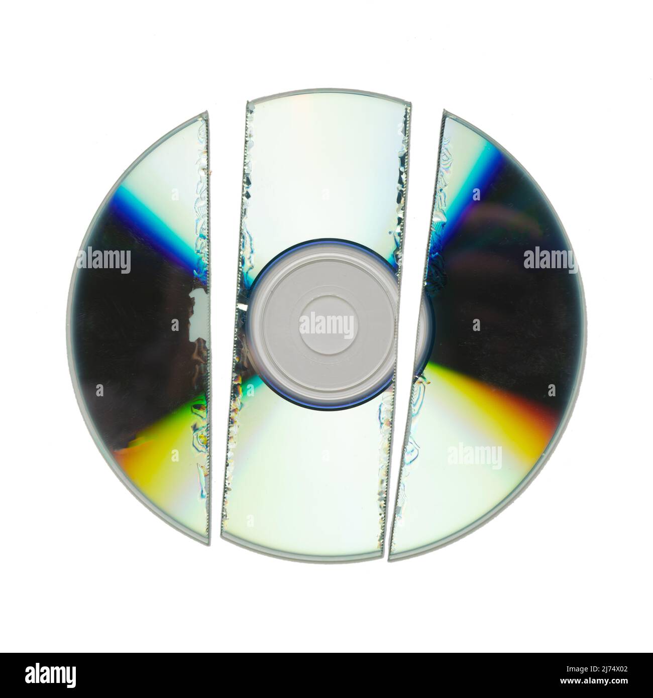 Isolated shredded broken CD against a white background Stock Photo